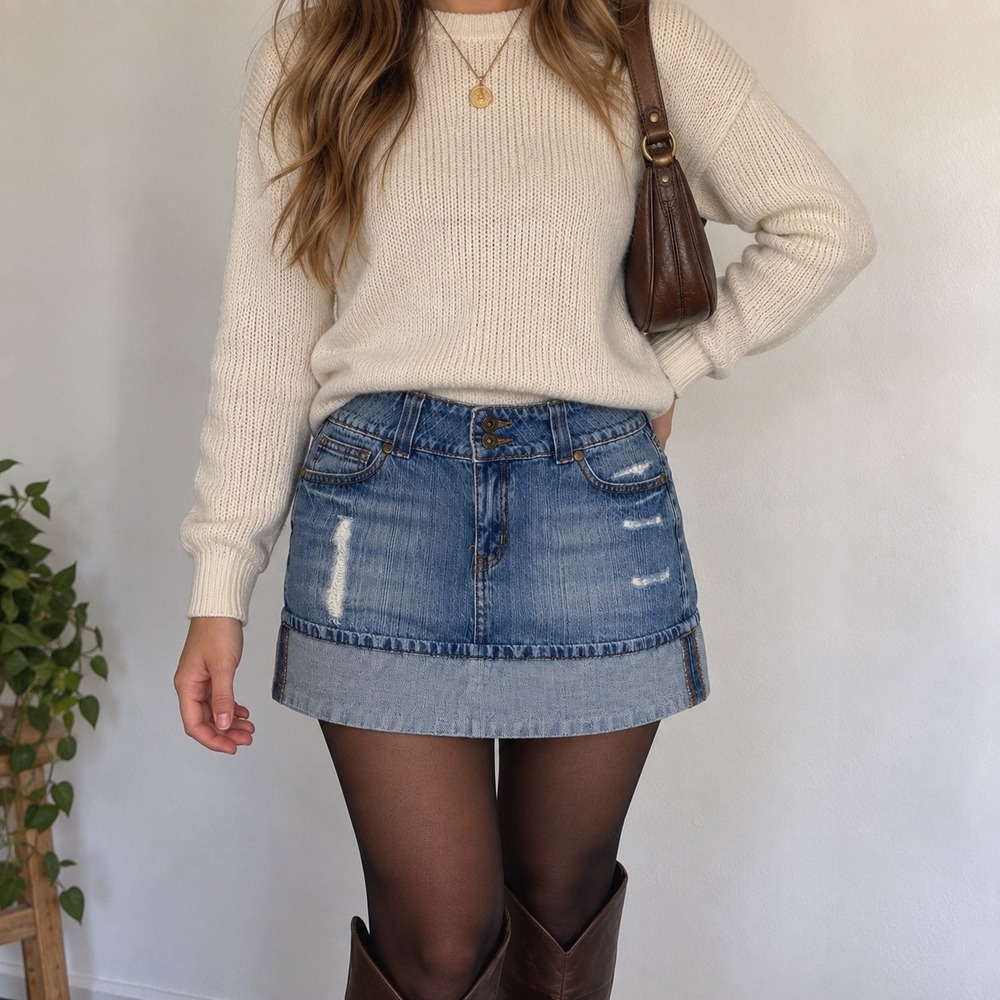 Duck Head Jeans Y2K Distressed Denim Mini Skirt Low Rise Medium Wash Size 11